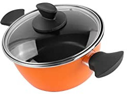 MAGEFESA Cacerola con tapa 20Ø - Valencia New. Antiadherente bicapa reforzado. Fondo 100% Full Induction. Exterior naranja. 50% ahorro energético.