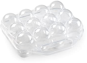 Huevera con tapa y asa - Capacidad 12 huevos - Fabricada en plástico transparente resistente