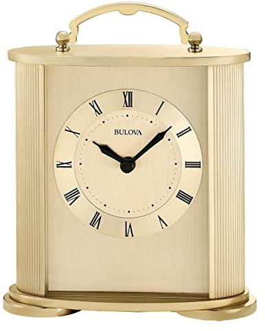 Bulova Clocks B1719 Arthur Brushed Gold 6.5”H x 5.5” W x 2.25” D