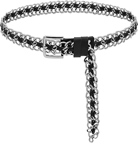 YeeHeen Leather Chain Belts Womens Metal Waist Belts Adjustable Waist Chain for Dress 120CM Silver