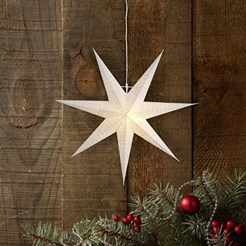 Weihnachtsstern Dot von Star Trading, 3D Papierstern Weihnachten in Weiß, Dekostern zum Aufhängen mit Kabel, E14 Fassung, Ø: 70 cm