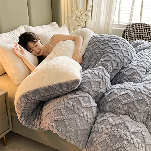 SOVILEE Thickened Super Soft Insulation Hibiscus Winter Quilt, Cashmere and Double Fabrics, Breathable Warmth Fluffy Plush Sided Velvet Blanket (Grey,220 * 240cm/86.61 94.49in (5KG))