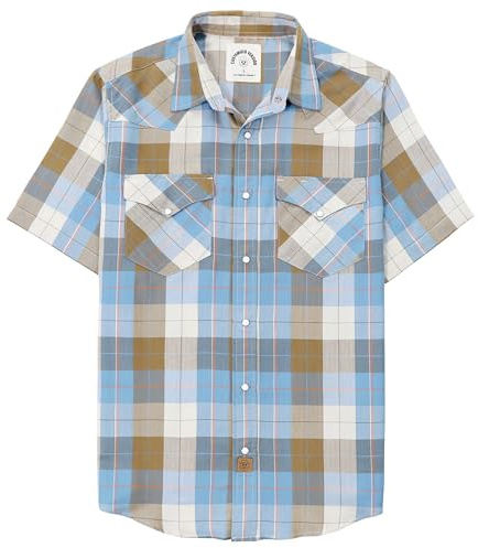 Dubinik®50% Viscose derived from Bamboo,50% Polyester Mens Short Sleeve Western Cowboy Pearl Snap Casual Plaid Shirts for Men