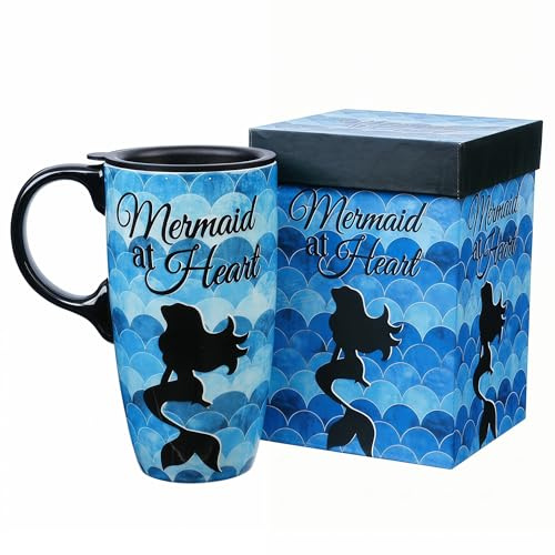 Topadorn Mermaid Ceramic Travel Mug with Lid 17oz