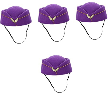 NUOBESTY 4 Stück Stewardess Baskenmütze Flugbegleitermütze Lila Kostüm Für Damen Marineblauer Hut Rot Für Frauen Stewardess-hüte Für Frauen Zubehör Gefühlt Halloween Hostess Violett Kleid