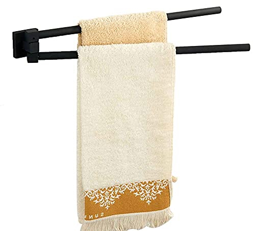 ALINZO Handtuchhalter 2-Armiger Handtuchhalter Kein Bohren Handtuchregal Rotierend Vollkupfer Faltbar Selbstklebend Wandmontage für Badezimmer-Schwarz