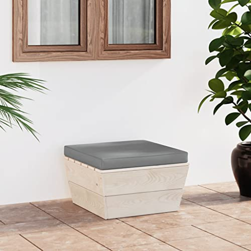 FIRBNUS Ottomane für den Garten auf Paletten mit Grau, Kissen 60 x 60 x 30 cm, Gartenstuhl, Gartenstühle, Outdoor-Stühle, Gartenmöbel, aus Tannenholz