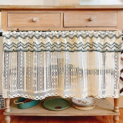 Ricemru Häkelgardine Scheibengardine Landhausstil Gehäkelt Zweifarbig Kurzgardinen Bistrogardine Boho Kurz Häkelspitze Küche Häkelbistro Küchenvorhänge Kleines Fenster Vorhang,95x60cm