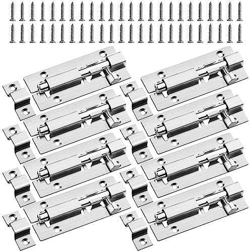 Door Lock Bolt Sliding Barrel Gate 8Pcs 3 Inch 75mm Small Stainless Steel | Slide Bolt Durable Gate Latch with Screws for Internal Doors Bathroom Bedroom Toilet Shed Barrel Yard Garage Pet Gates Silver