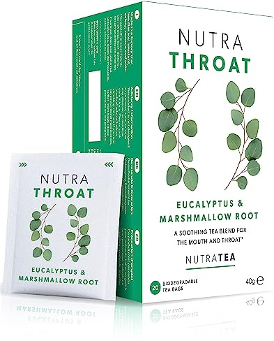Nutra Tea NUTRATHROAT, Immun- & Erkältungstee für Hals & Rachen, Hustentee zur Unterstützung des Immunsystems und der Atemwege, 40 wiederverwendbare Teebeutel, Kräutertee mit Kamille & Pfefferminze
