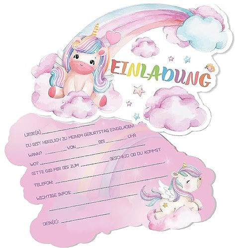 Xinfin 12 Einhorn Regenbogen Einladung zum Kindergeburtstag Geburtstag Party Einladungskarten Einschulung für Mädchen Geburtstagseinladungen Kinder Einhorn Deko Geburtstagsfeier Kinderparty