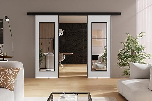 KIER FURNITURE TORI DUO Schiebetür - Schiebetür Komplettset Schiene Komplettset Mit Tür – Zimmertüren Mit Zarge Komplett - B152xH205xT1,6 cm - Weiß