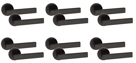 Golden Grace Capri Latch Door Handles on Round Rose, 6 Pairs, Matt Black | Rigorously tested metal build with a 52mm rose, offering reliable durability to withstand heavy daily use.
