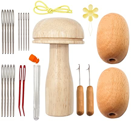 Holz Stopf-Ei, Stopfpilz und Ei Holz Stopfpilz Stopfnadel Faden Niedlich Holz Pilz Stopfnadel Patch Löcher für Stopfen Socken, Hüte, DIY Nähen Handwerk (Pilz & Ei)
