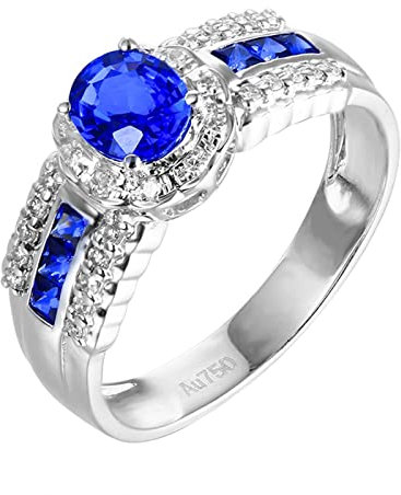 Epinki Echt Gold Freundschaftsringe Weißgold Au750 18K Frauen, 0.98ct Labor Erstellt Saphir Oval Moissanitring Blau 4 Klaue Freundschaftsringe Weißgold Au750 mit Moissanit, Gr.51 (16.2)