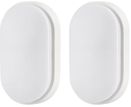 M EGA MEGACUBE 18W LED 4000K IP65 Ovale Wandleuchte mit weißer Blende für Innen, Außen, Bad, Büro, Flur, Korridor, Hauswirtschaftsraum, Schuppen, Werkstatt, etc- Verbesserte Version - 2 Stück