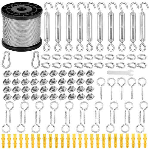 Belle Vous Garden Wire & M5 Turnbuckle Kit - 100m Garden Wire for Climbing Plants - Stainless Steel Wire & Turnbuckle Wire Tensioner - Steel Rope Wire Trellis Kit