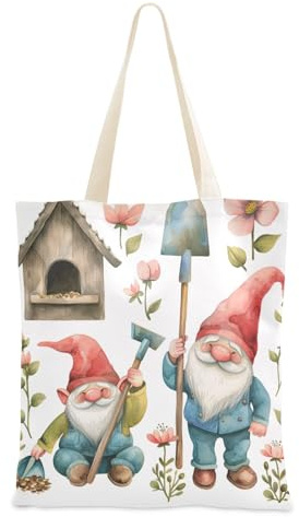 KUEJOP Canvas Tote Bags Spring Dwarf Planting Flowers Multi-Purpose Reusable Canvas Bags Use for Grocery Bags,Shopping Bags,Gift Bags