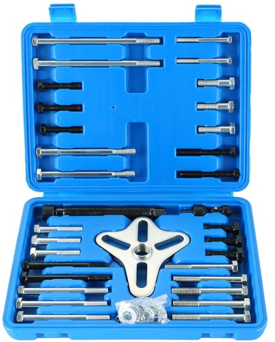 DASBET 46PCS Harmonic Balancer Puller Set, Steering Wheel Puller Kit Steering Wheel Flywheel Crankshaft Pulley Puller Crankshaft Pulleys and Gears for Most Cars, Pickups, SUVs (Blue)