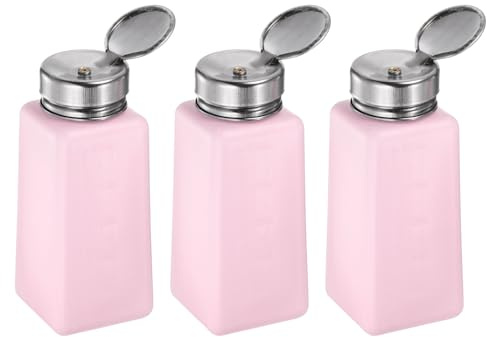 sourcing map 3pcs Solvent Alcohol Dispensers 250ml(8.5oz) Push Down Liquid Dispenser Pump Bottle with Sealing Stainless Steel Lid for Acetone Solution, Pink