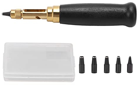 Perforadora de tornillo ajustable de madera Herramienta automática de cuero con juego de 6 puntas Kit Herramienta de encuadernación Perforadora de cuero para cinturón de bricolaje