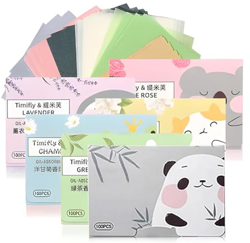 WUMZIRA 600 Stück 6-Stil Blotting Paper Gesicht, Löschpapier Zum Bügeln, Blottpapier Für Fettige Hautpflege, Blottpapier Gesicht Tragbar Oil Control Paper, für Männer Fraue