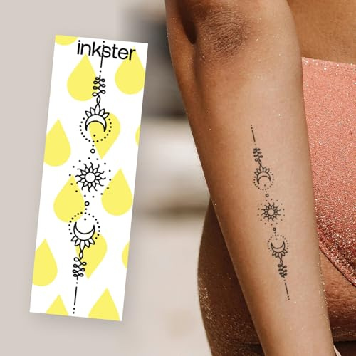 Sonne und Mond gespiegelt Inkster Tattoo | NEU: Verbesserte Qualität | Hautfreundlich & EU Kosmetikzertifiziert | hochwertige Temporäre Tattoos aus pflanzlichen Inhaltsstoffen | wasserfest