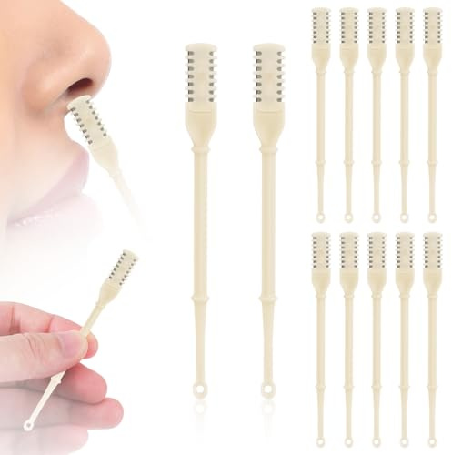 Lot de 12 coupe-poils nasaux 2 en 1, rotatif à 360° pour homme et femme, nettoyeur de poils de nez double face avec pince à oreille, outil d'épilation manuel portable (blanc)