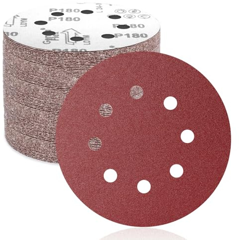 FEIHU Exzenterschleifer Schleifpapier 125mm Klett 8 Loch 50 Stück 180 Korn | Schleifscheiben 125mm Rund klett für Holz Metall und Farbe