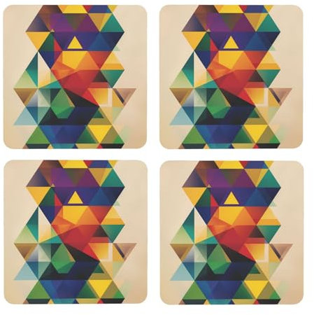 Bunte geometrische bedruckte quadratische Untersetzer für Getränke, saugfähig, 4 Stück, für Tee, Kaffee, Holz, leichte und hitzebeständige Untersetzer mit Korkboden zum Schutz Ihres Zuhauses