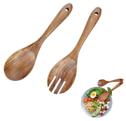 2 Pieces Salad Servers, Salad Tongs, Wooden Salad Servers, Salad Serving Spoons, for Serving Salad, Pasta, Fruit, Hand Carved Wooden Kitchen Utensils