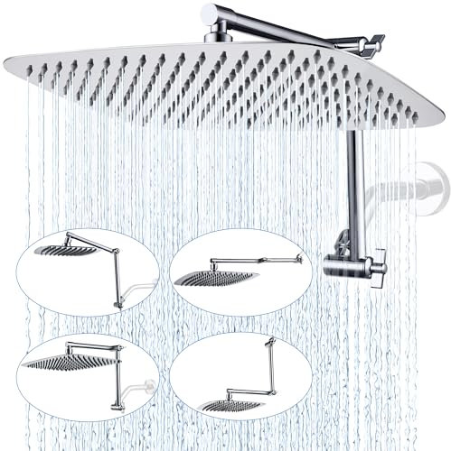 G-Promise Regenduschkopf aus Metall, 35,6 cm, mit 40,6 cm verstellbarem Verlängerungsarm, Hochdruck-Regenduschkopf, luxuriös, moderner Look, rechteckig, großer Wasserfall (Chrom)