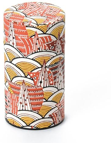 Waraku Fuuka Japanese Pokkan Matcha Coffee Spice Tea Tin Canister Washi Paper Storage with Lid 7.05 oz Capacity (Modern Seigaiha)