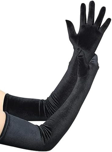 VILITI Women's Black Satin Elbow-Length Stretchy Gloves, One Size, Perfect for Evening, Opera, Wedding, Prom & Costume Events