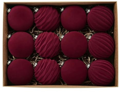 12 Stück/Box, 8 cm, Weihnachts-Samtkugel, Dekoration, Weihnachtsbaumkugel, Ornament, Anhänger, Hängedeko, Dekoration, rot