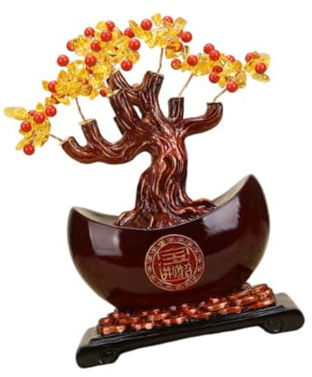 KESOTO Geldbaum Skulptur, Tischornament, Kunstwerk für Den Eingangsbereich, Regal, Geschenk Zur Einweihung, Rot