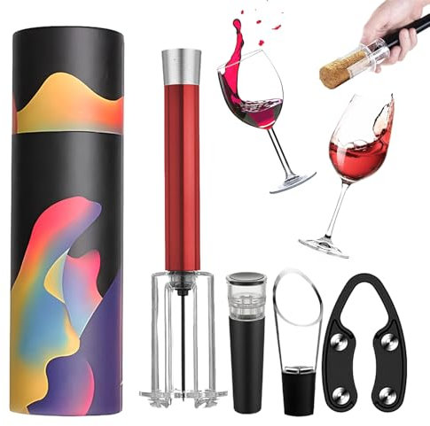 Bloshonour Air Pump Cork Remover Wine Bottle Opener Set, Miraclew Wine Opener, Wine Air Pressure Pump Bottle Opener Set 4PCS, Efficient Simple Wine Cork Opener for Wine Lovers (Red,Set-B)