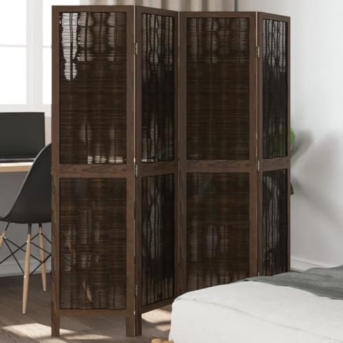 AJJHUUKI Mobilier d'extérieur Paravent 4 panneaux en bois massif marron foncé