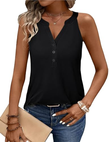 Tanmolo Damen Tank Top Ärmellos V-Ausschnitt Tanktops Sommer T Shirt Basic Oberteile Lässige Top Neckholder Bluse Schwarz, XXL