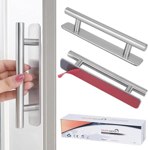 Self-Stick Instant Cabinet Drawer Handles Pulls - 5 Stainless Steel Adhesive Door Handles, No Drilling Design, Stick On Handle for Cabinets Drawer Door Window Wardrobe Handle - 2Pcak