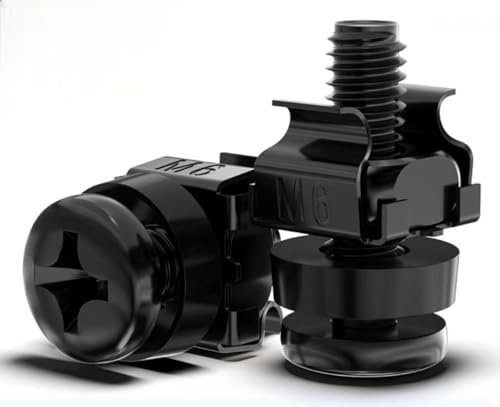 Lot de 100 écrous cages M6 x 20 pour armoires réseau – Écrou de blocage et vis M6, écrous cage, vis de montage, écrou cage pour rack, noir