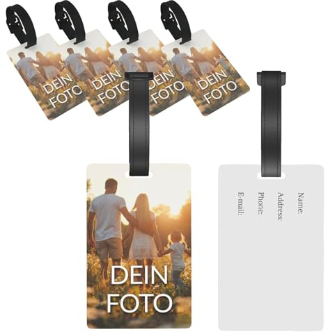 4 Stück Personalisierte GepäCkanhäNger für Koffer, Mit eigenem Text, Foto, Logo, Golftaschenanhänger, Gepäck-Namensschilder mit Gurt, Namenschild Id Etikett (PVC-Gepäckanhänger)
