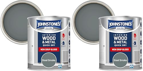 Johnstone's - Quick Dry Gloss - Steel Smoke - Gloss Finish - Water Based - Interior Wood & Metal - Radiator Paint - Low Odour - Dry in 1-2 Hours- 8m2 Coverage per Litre - 0.75 L (Pack of 2)