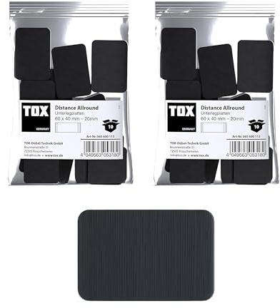 TOX Distance Allround Unterlegplatten, Ausgleichsplatten aus Kunststoff, belastbar bis 5 Tonnen, Polypropylen, 60 x 40 x 20 mm im Beutel, 2x 10 Stk.