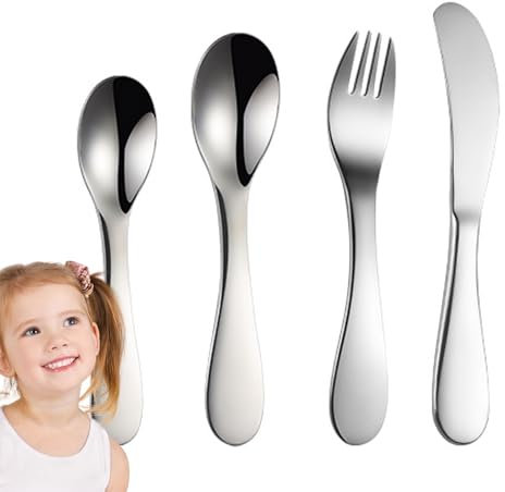 Missmisq Cubiertos Infantiles | Metal Seguro Para Niños 4 Piezas - Para Comer Fuera de Casa en Viajes Hogar o Escuela Infantil