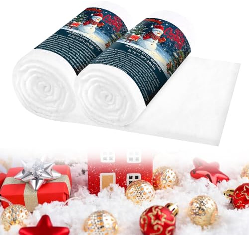 Vellibring 2 Roll Christmas Fake Snow Blanket，2.79 * 7.9 FT Thick Artificial Blanket for Christmas Village Display Xmas Decorations Fluffy Christmas Tree Base Cover Winter Wonderland Decorations