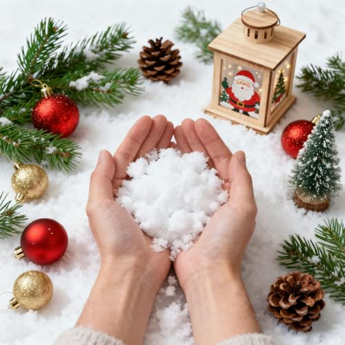 Nepturion Kunstschnee täuschend echt & glitzernd – 200g Dekoschnee als fluffiger Streuschnee für die perfekte Weihnachtsdeko & Winterlandschaft