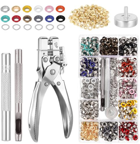 Faankiton Ensembles Oeillets, 700PCS Œillets Métalliques, Pince a Oeillets, 5mm Œillets En Cuivre 13 Couleurs, Oeillets pour Bâches Toile Cuir Vêtements Chaussures Sacs Ceintures Rideaux Bannières