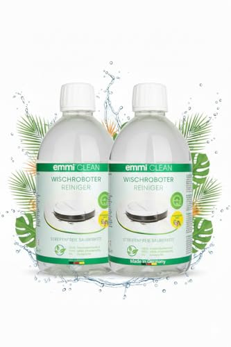 emmi-Clean 2x 500ml Wischroboter Reinigungskonzentrat - Wischroboter Reinigungsmittel I Für alle Wischroboter I Speziell für Hartböden Fliesen, Steinböden, Vinyl- und Designbelag, versiegelten Böden