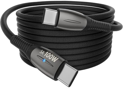 YISH Cable USB C a USB C Carga Rápida：100W 2M Cable USB Tipo C Carga Rápida 5A Trenzado Nylon 5Gbps Datos Cargador Teléfono Compatible con MacBook iPhone 17 16 15 Samsung Galaxy S25 S24 S23 iPad